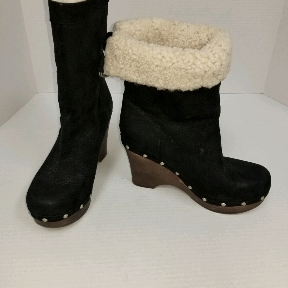 UGG studded wood heel suede shearling boots size 8